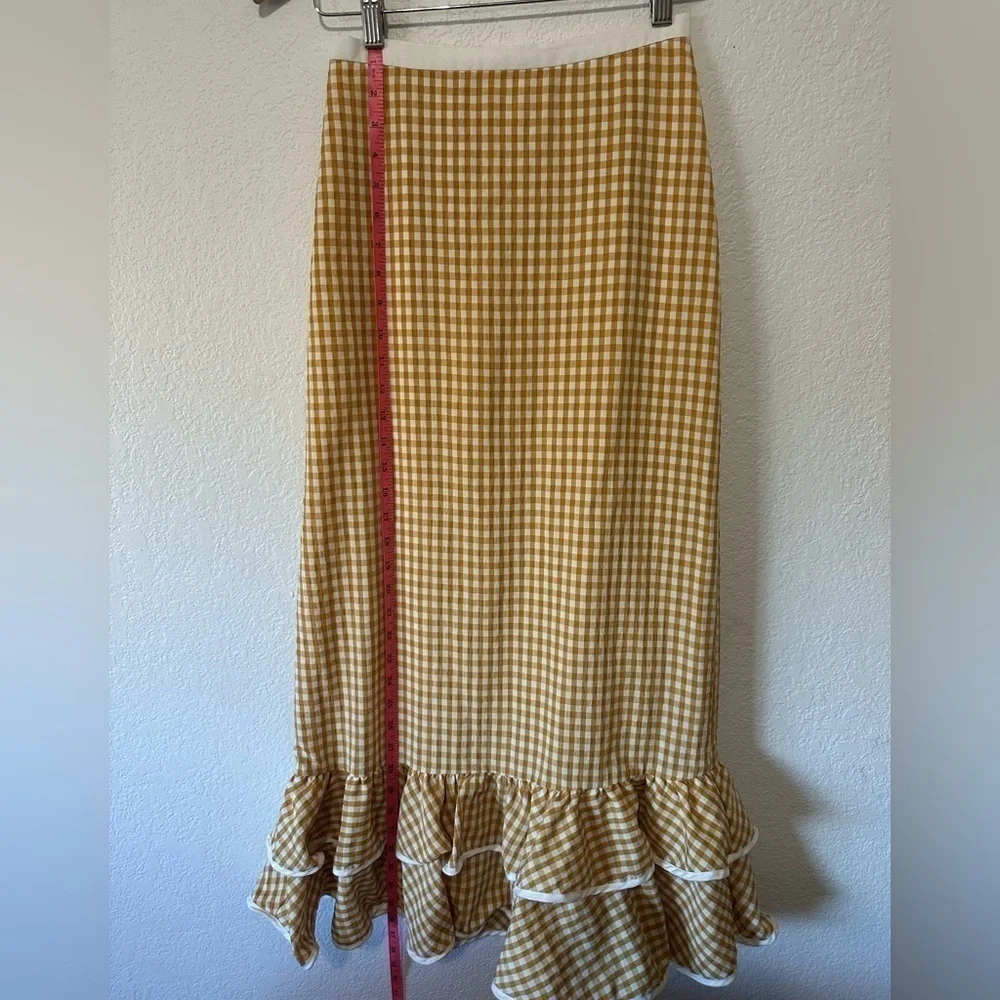 Keepsake the Label Gingham Ruffle Midi Skirt - Yellow and white - XS